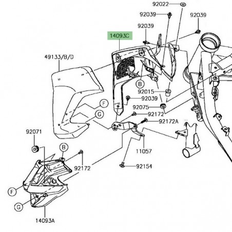 Intérieur "supérieur" écope de radiateur gauche Kawasaki Z900 (2017-2019) | Réf. 140930638