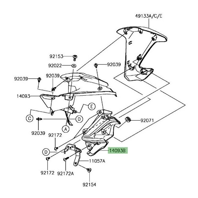 Intérieur "inférieur" écope de radiateur droite Kawasaki Z900 (2017-2019) | Réf. 140930508