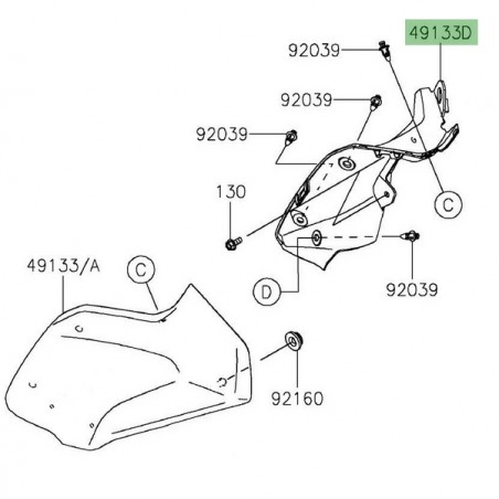 Intérieur écope latérale gauche Kawasaki Z650 (2017-2019) | Réf. 491330021