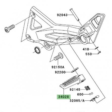Repose-pieds arrière gauche Kawasaki Z1000 (2003-2006) | Réf. 340280004