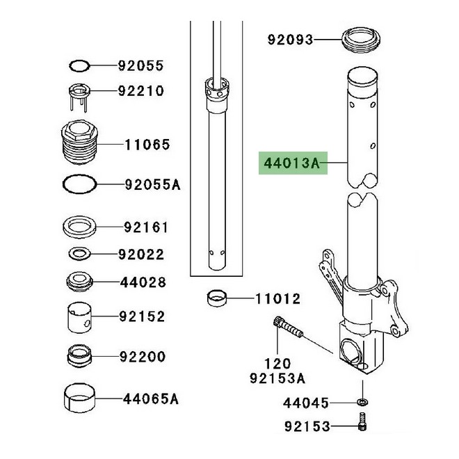 Tube de fourche gauche Kawasaki Z1000 (2003-2006) | Réf. 440131514D3