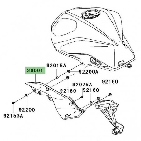 Cache latéral gauche sous réservoir Kawasaki Z1000 (2007-2009) | Réf. 3600102006Z