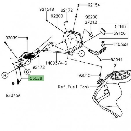 Intérieur écope de réservoir gauche Kawasaki Z1000 (2014 et +) | Réf. 550280492