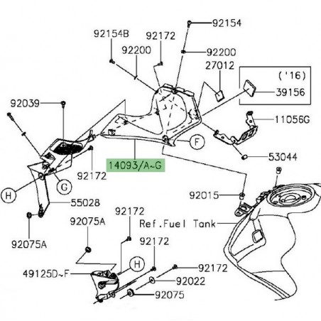 Écope de réservoir gauche Kawasaki Z1000 (2014 et +) | Moto Shop 35