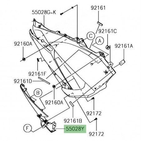 Bas flanc de carénage gauche Kawasaki Z1000SX (2017-2019) | Réf. 550280619