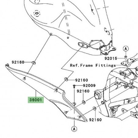 Habillage sous-réservoir gauche Kawasaki Er-6f (2006-2008) | Réf. 3600100636Z