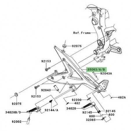 Platine repose-pieds gauche Kawasaki Er-6f (2006-2008) | Moto Shop 35