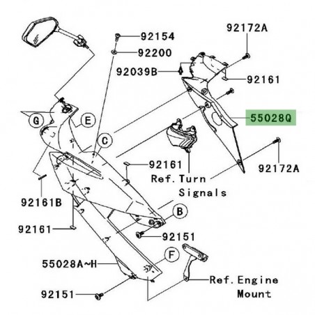 Intérieur de flanc de carénage gauche Kawasaki Er-6f (2009-2011) | Réf. 550280241