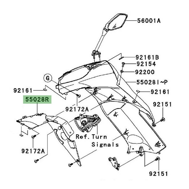 Intérieur de flanc de carénage droit Kawasaki Er-6f (2009-2011) | Réf. 550280242