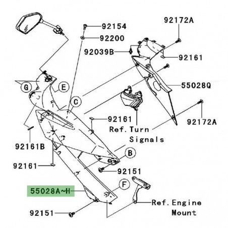 Flanc de carénage gauche peint Kawasaki Er-6f (2009-2011) | Moto Shop 35
