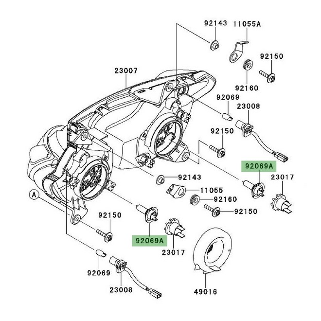 Ampoule H7 (12V/55W) optique avant Kawasaki Er-6f (2009-2011) | Réf. 920690053