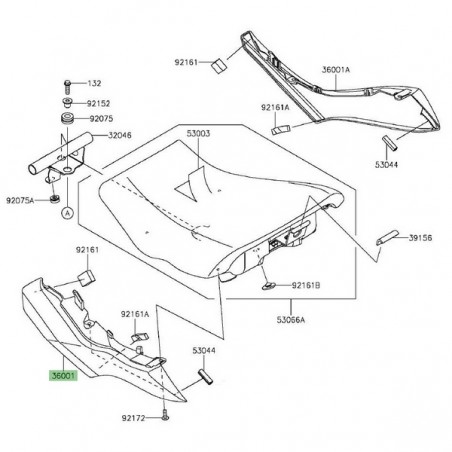 Cache latéral sous selle gauche Kawasaki Er-6f (2012-2016) | Réf. 360010564