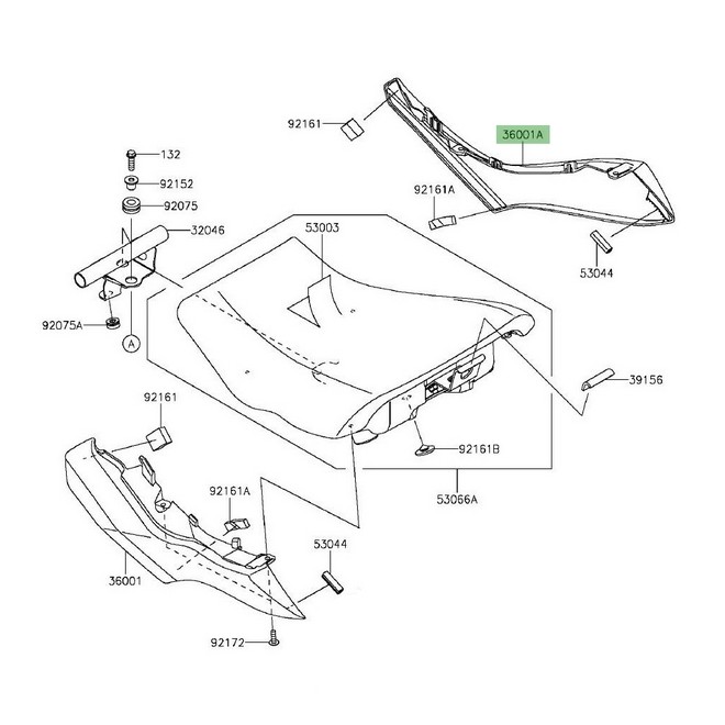 Cache latéral sous selle droit Kawasaki Er-6f (2012-2016) | Réf. 360010565