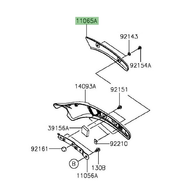 Enjoliveur fixation latérale droite garde-boue arrière Kawasaki Vulcan S (2015 et +) | Réf. 11065086518T