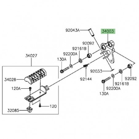 Platine repose-pieds avant gauche Kawasaki Vulcan S (2015 et +) | Réf. 340030141