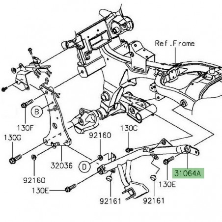Platine repose-pieds arrière gauche Kawasaki Vulcan S (2015 et +) | Réf. 31064065018R