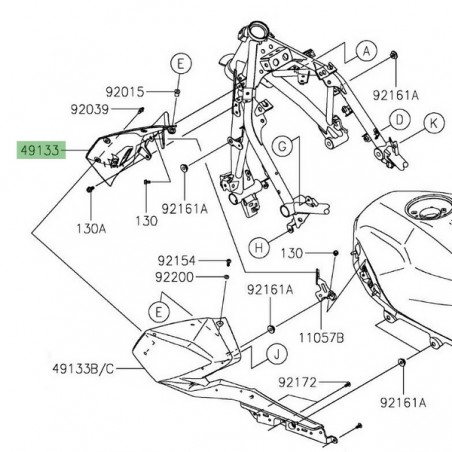 Intérieur d'écope de réservoir gauche Kawasaki Z400 (2019-2023) | Réf. 491330029