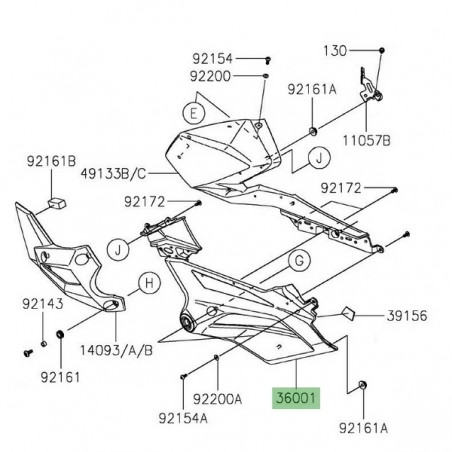 Habillage sous réservoir gauche Kawasaki Z400 (2019-2023) | Réf. 360010670