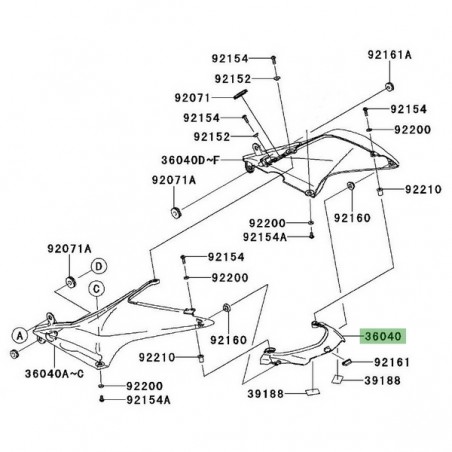 Centre de coque arrière Kawasaki Ninja 250R (2008-2012) | Réf. 3604000636Z