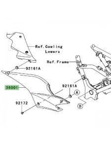 Habillage latéral gauche Kawasaki Ninja 250R (2008-2012) | Réf. 3600101136Z