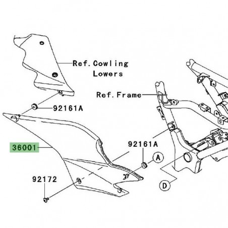 Habillage latéral gauche Kawasaki Ninja 250R (2008-2012) | Réf. 3600101136Z
