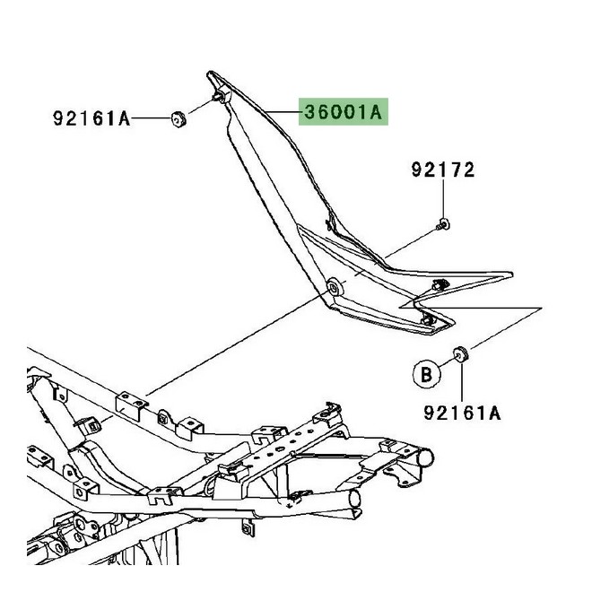 Habillage latéral droit Kawasaki Ninja 250R (2008-2012) | Réf. 3600101146Z