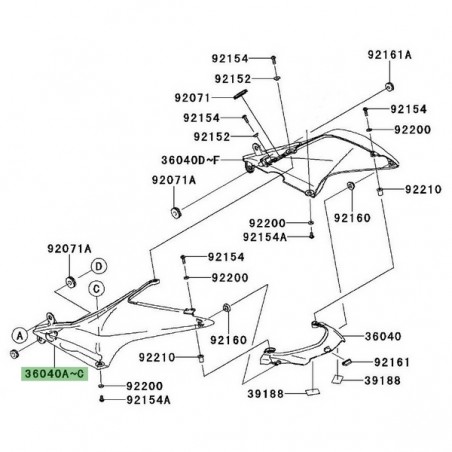 Flanc de coque arrière gauche peint Kawasaki Ninja 250R (2008-2012) | Moto Shop 35