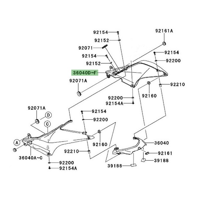 Flanc de coque arrière droit peint Kawasaki Ninja 250R (2008-2012) | Moto Shop 35