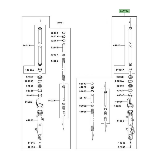 Bras de fourche droit Kawasaki Ninja 250R (2008-2012) | Réf. 44071068718R