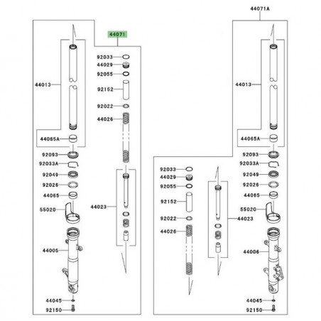Bras de fourche gauche Kawasaki Ninja 250R (2008-2012) | Réf. 44071068618R