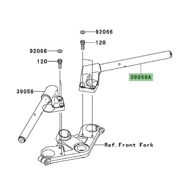 Demi-guidon droit Kawasaki Ninja 250R (2008-2012) | Réf. 39058000818R