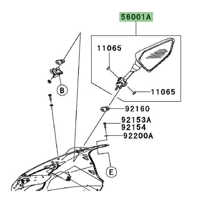 Rétroviseur gauche Kawasaki Ninja 250R (2008-2012) | Réf. 560010099