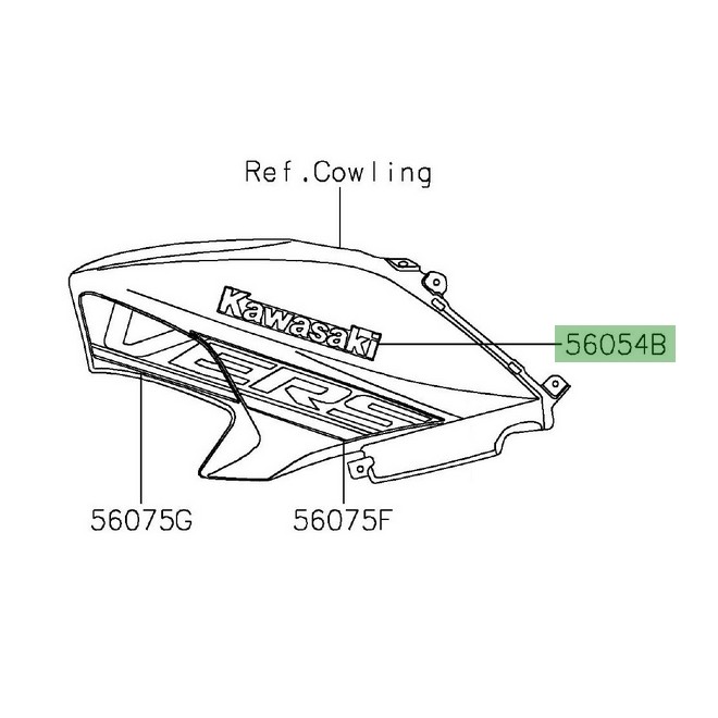 Autocollant "Kawasaki" flanc tête de fourche Kawasaki Versys 650 Spécial Edition (2019-2020) | Réf. 560542525