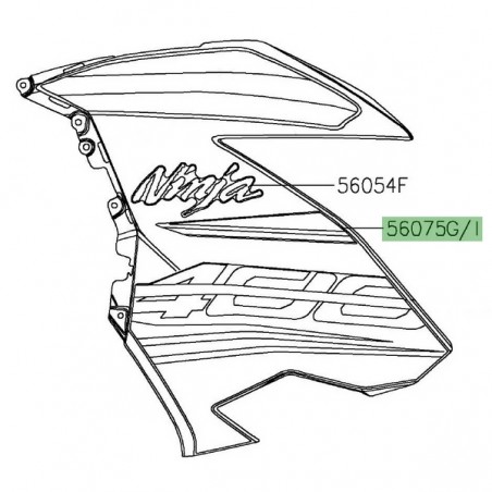 Autocollant décoratif flanc de carénage Kawasaki Ninja 400 KRT (2018-2019) | Réf. 560754233 - 560754235