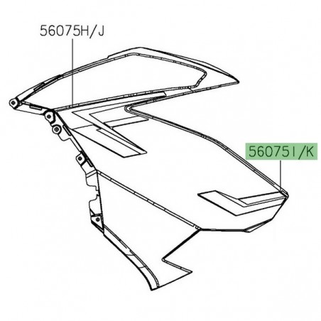 Autocollant inférieur flanc de carénage Kawasaki Ninja 400 gris (2019) | Réf. 560757664 - 560757666