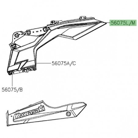 Autocollant supérieur flanc de carénage inférieur Kawasaki Ninja 400 gris (2019) | Réf. 560757667 - 560757668