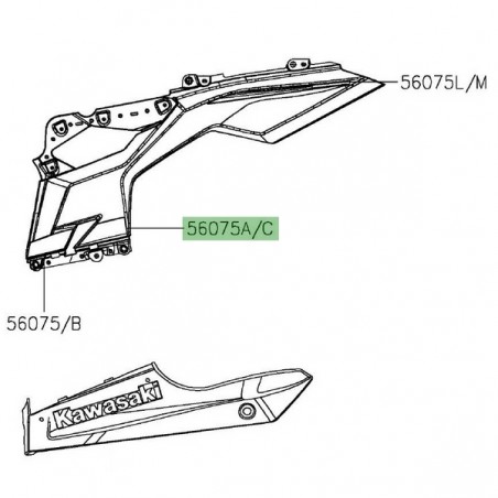 Autocollant inférieur (arrière) flanc de carénage inférieur Kawasaki Ninja 400 gris (2019) | Réf. 560757362 - 560757365
