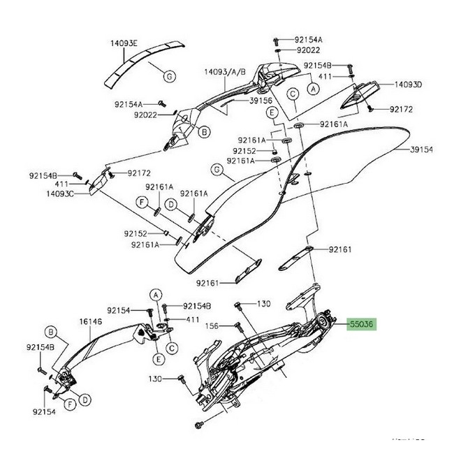 Mécanisme pare-brise Kawasaki GTR 1400 (2015-2016) | Réf. 550360009