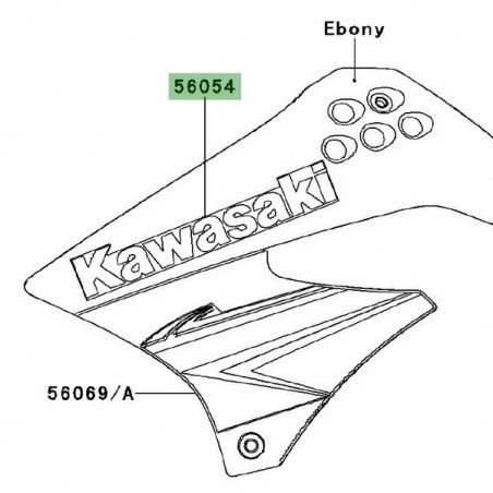 Autocollant "Kawasaki" écope latérale Kawasaki KLX 125 (2010) | Réf. 560540572