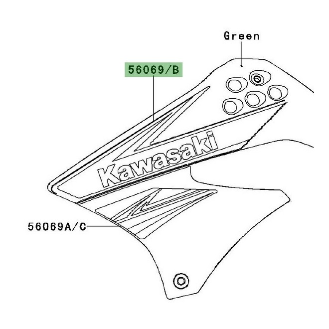 Autocollant "Kawasaki" écope latérale Kawasaki KLX 125 (2011) | Réf. 560690787 - 560690789
