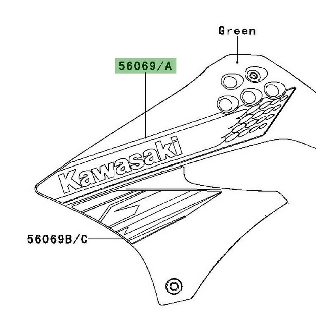 Autocollant "Kawasaki" écope latérale Kawasaki KLX 125 (2012) | Réf. 560691344 - 560691345