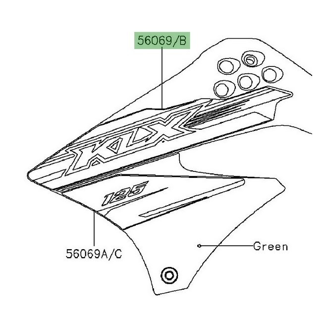 Autocollant "KLX" écope latérale Kawasaki KLX 125 (2015) | Réf. 560697706 - 560697708