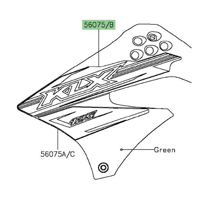 Autocollant "KLX" écope latérale Kawasaki KLX 125 (2016) | Réf. 560751044 - 560751046