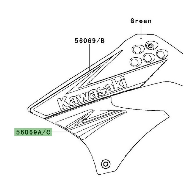 Autocollant inférieur écope latérale Kawasaki KLX 125 (2011) | Réf. 560690788 - 560690790