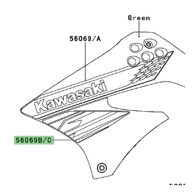 Autocollant inférieur écope latérale Kawasaki KLX 125 (2012) | Réf. 560691346 - 560691347