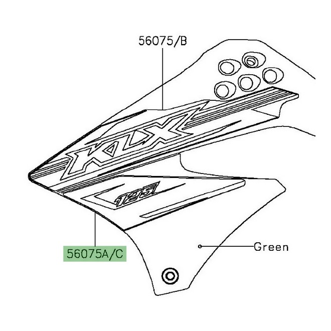 Autocollant inférieur écope latérale Kawasaki KLX 125 (2016) | Réf. 560751045 - 560751047