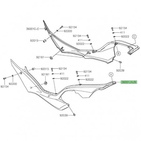 Coque arrière gauche peinte Kawasaki Versys 1000 (2019-2024) | Moto Shop 35
