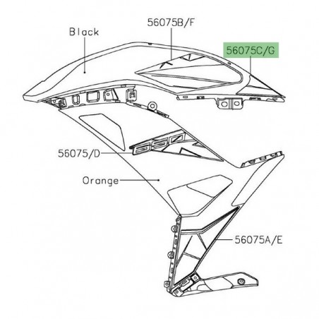Autocollant supérieur arrière flanc de carénage Kawasaki Ninja 650 orange (2019) |Moto Shop 35