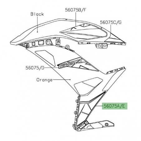 Autocollant inférieur flanc de carénage Kawasaki Ninja 650 orange (2019) | Moto Shop 35