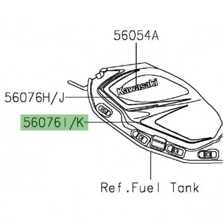 Autocollant latéral inférieur réservoir Kawasaki Z650 blanc (2020) | Réf. 560760949 - 560760951